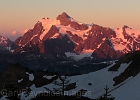 Just after sunset, alpenglow lights up Shuksan.  Time for bed.